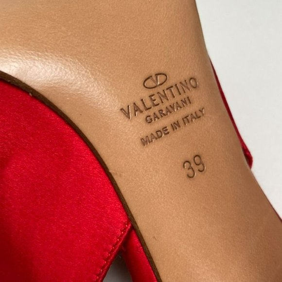 VALENTINO Garavani Candy Red Satin Bow Peep Toe Slingback Pumps - IT 39/US 9 - Picture 7 of 12